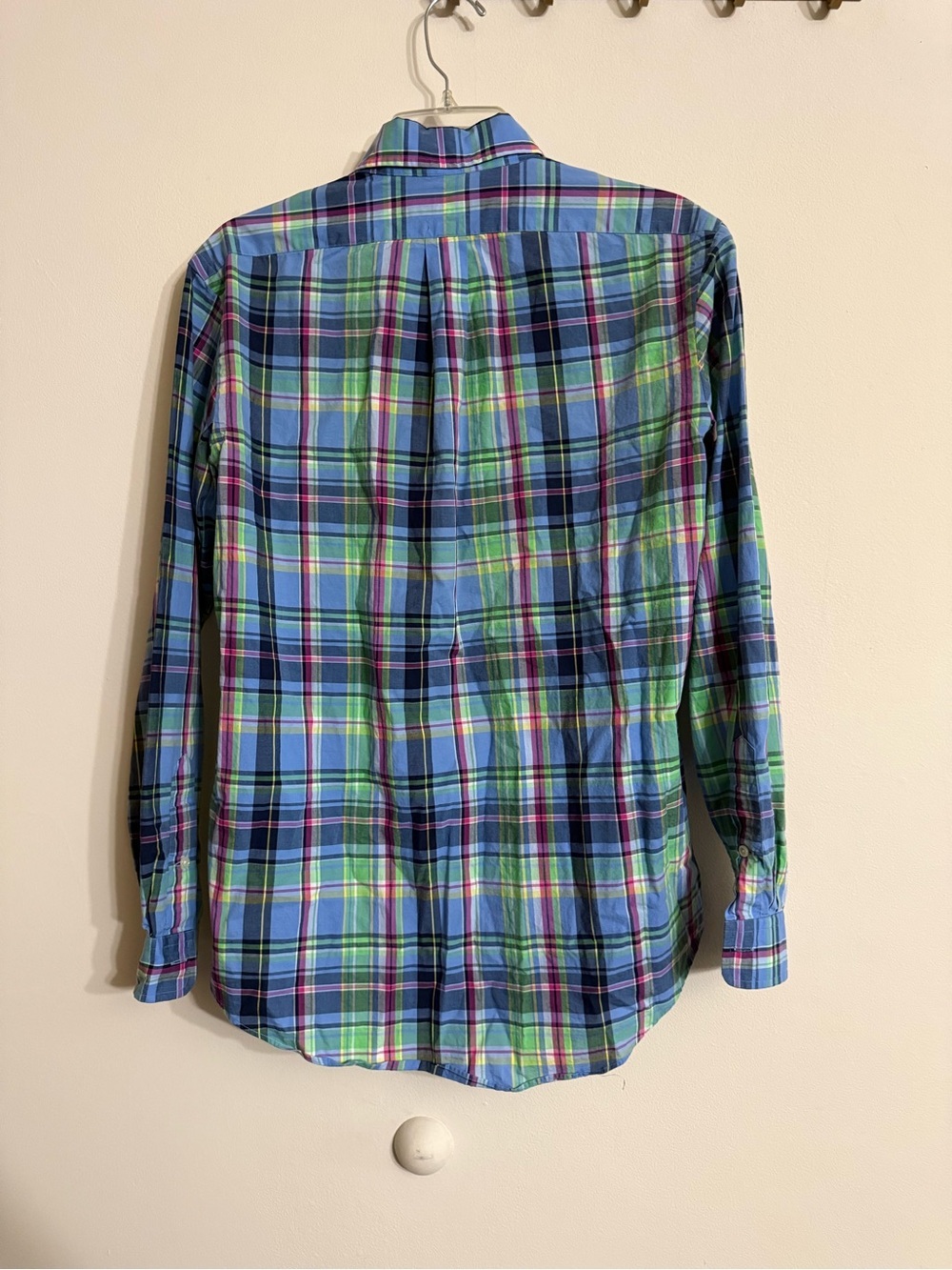 Ralph Lauren-Men M Classic Fit- Blue Green Pink Plaid-Long Sleeve Button Down - Picture 4 of 4